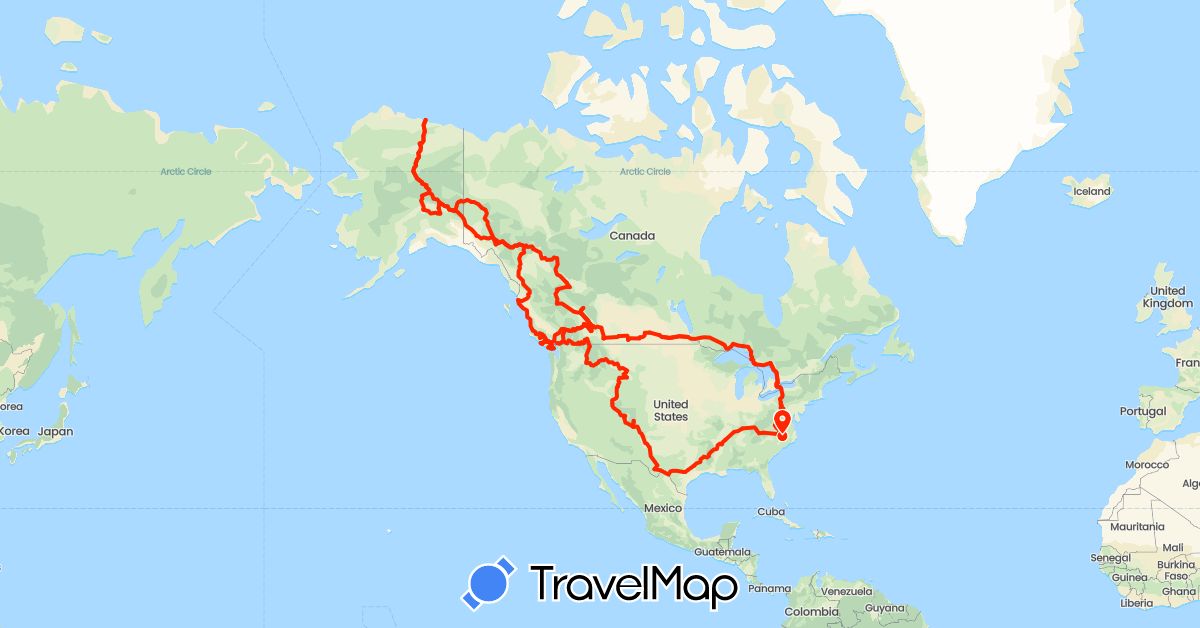 TravelMap itinerary: driving, bmw f650gs in Canada, United States (North America)